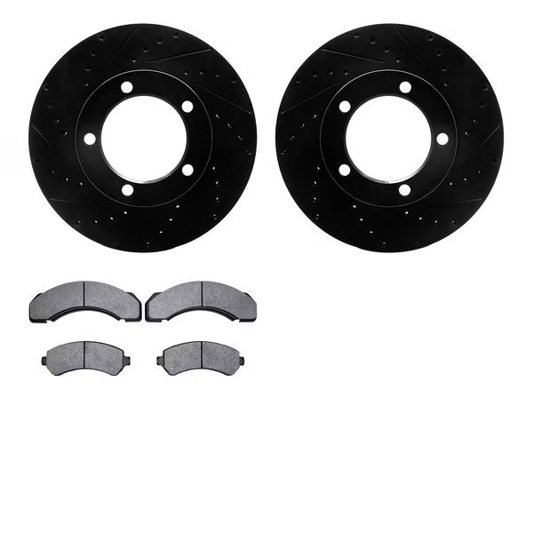 8202-48042, Rotors-Drilled and Slotted-Black with Heavy Duty Brake Pads, SilverGeospec Coated, , Dynamic Friction Co, Mfr#: 8202-48042